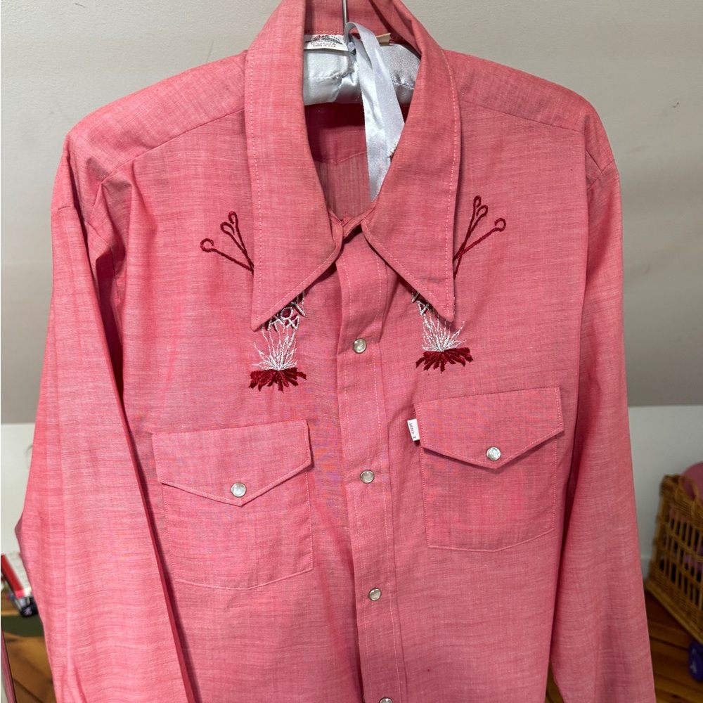 Men’s Lazy -H western Shirt Red  Sz. 16-16.5